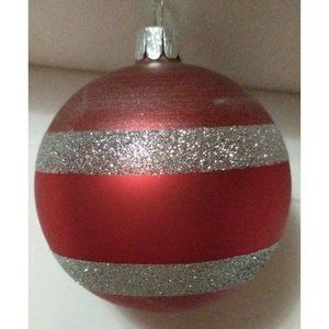 Czech Slovak Republic Handmade Glass Christmas Ornament Red Silver 2.5" New